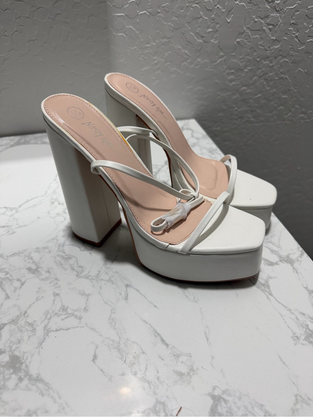 Nasty Gal White Strappy Platform Block Heel Sandals